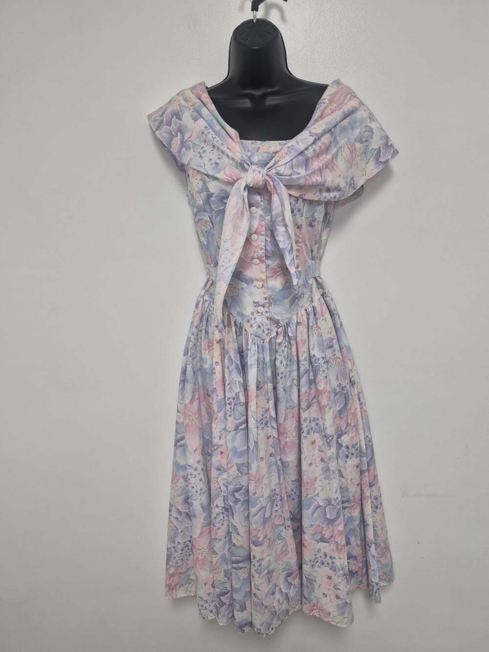 Vintage 80s 90s Expo 100% Cotton Floral Basque Waist Cottagecore Prairie Dress 8